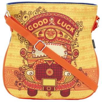 Haqeeba Casual Women Orange Ethnic Printed Sling Bag 1