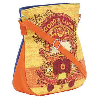 Haqeeba Casual Women Orange Ethnic Printed Sling Bag 2