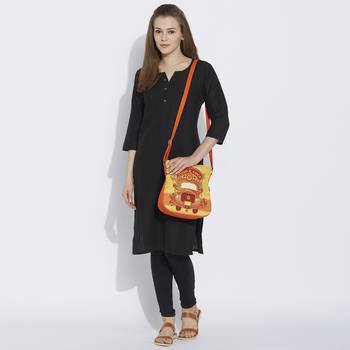 Haqeeba Casual Women Orange Ethnic Printed Sling Bag 5