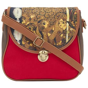 Haqeeba Casual Women Red, Multicolored Printed Canvas Sling bag 1