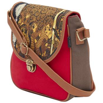 Haqeeba Casual Women Red, Multicolored Printed Canvas Sling bag 2