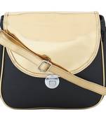 Haqeeba Casual Women Leatherette Black & Gold Sling Bag