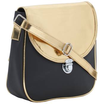 Haqeeba Casual Women Leatherette Black & Gold Sling Bag 2