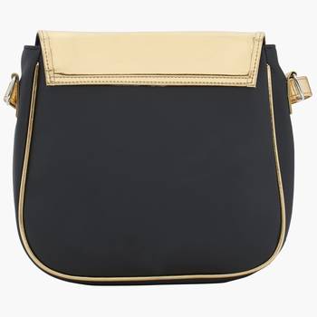 Haqeeba Casual Women Leatherette Black & Gold Sling Bag 3