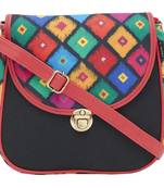 Haqeeba Casual Women Black Diamond Print Multicolored Canvas Sling Bag