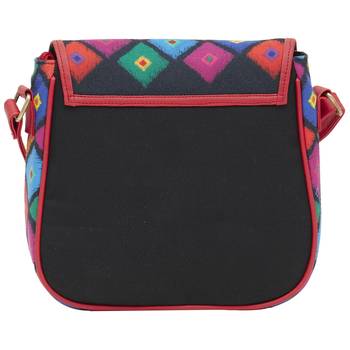 Haqeeba Casual Women Black Diamond Print Multicolored Canvas Sling Bag 3