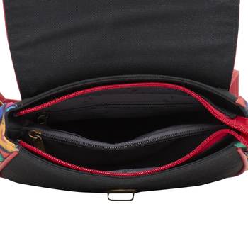 Haqeeba Casual Women Black Diamond Print Multicolored Canvas Sling Bag 4