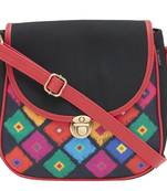 Haqeeba Casual Women Black Diamond Print Multicolored Canvas Sling Bag