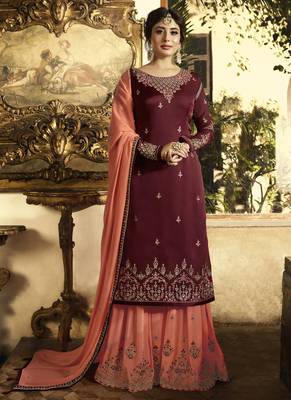 Maroon embroidered georgette salwar with dupatta 1