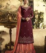 Maroon embroidered georgette salwar with dupatta
