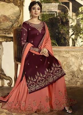 Maroon embroidered georgette salwar with dupatta 2