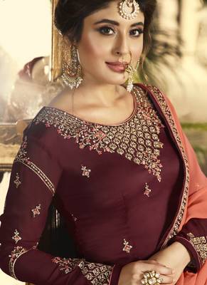 Maroon embroidered georgette salwar with dupatta 3