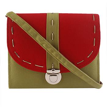 Haqeeba Casual Women Green and Red Canvas Sling Bag 1