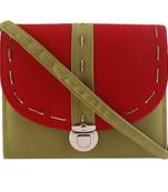 Haqeeba Casual Women Green and Red Canvas Sling Bag
