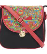 Haqeeba Casual Black, Multicolor Jacquard/Canvas Sling Bag