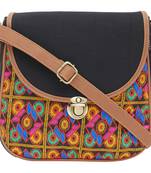 Haqeeba Casual Black, Multicolor Jacquard/Canvas Sling Bag