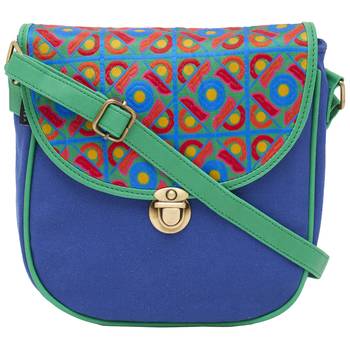 Haqeeba Casual Blue, Multicolor Jacquard/Canvas Sling Bag 1