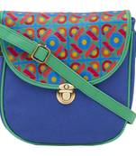 Haqeeba Casual Blue, Multicolor Jacquard/Canvas Sling Bag