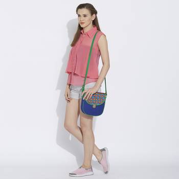Haqeeba Casual Blue, Multicolor Jacquard/Canvas Sling Bag 4