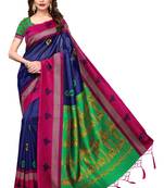 Blue printed art silk saree with blouse