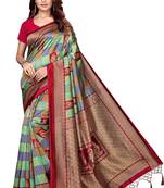 Maroon printed art silk saree with blouse