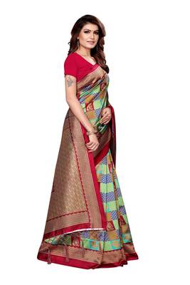 Maroon printed art silk saree with blouse 3