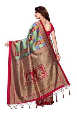 Maroon printed art silk saree with blouse 4