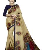 Golden printed malgudi art silk saree with blouse
