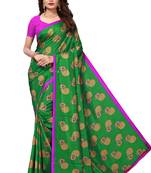 Green printed malgudi art silk saree with blouse