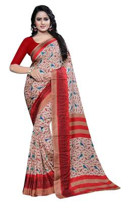 Multicolor printed malgudi art silk saree with blouse 1