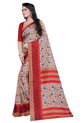 Multicolor printed malgudi art silk saree with blouse 2
