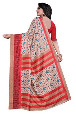 Multicolor printed malgudi art silk saree with blouse 3