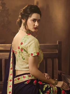 Plum embroidered silk blend saree with blouse 3