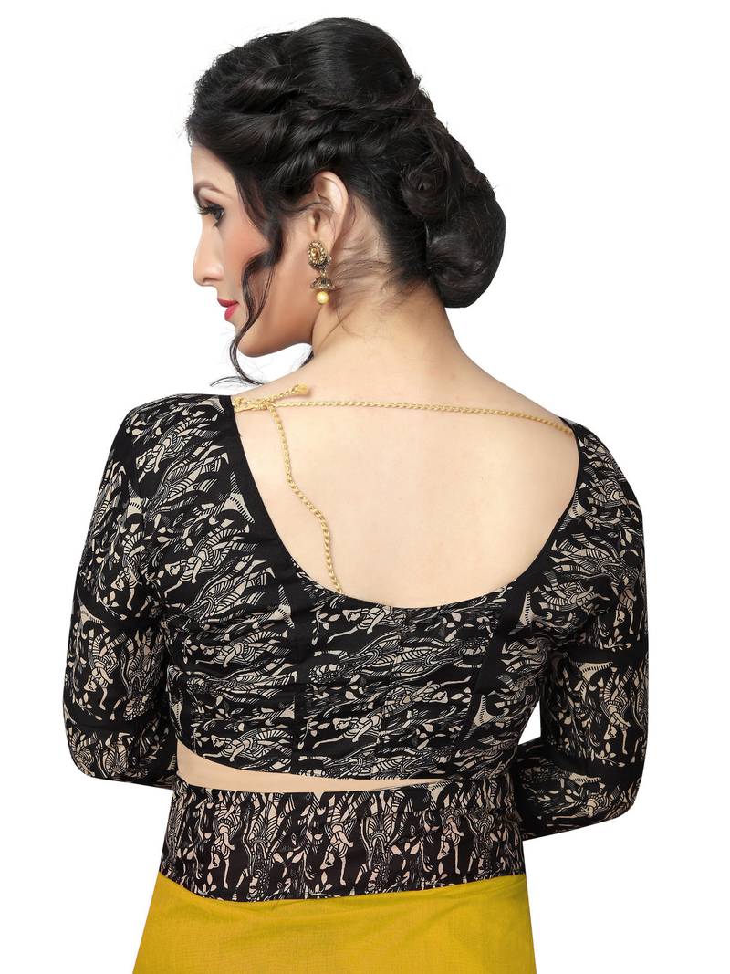 Yellow woven chanderi cotton saree with blouse