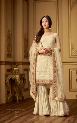 Cream embroidered net salwar 1
