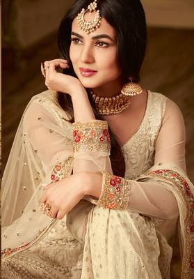 Cream embroidered net salwar 2