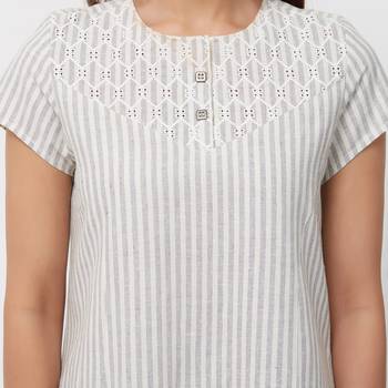 Off white embroidered cotton long tops 5