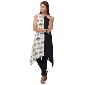 Off white printed cotton long tops 4