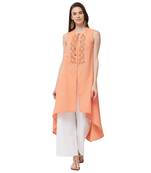 Orange  embroidered cotton long tops