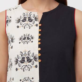 Off white printed cotton long tops 5
