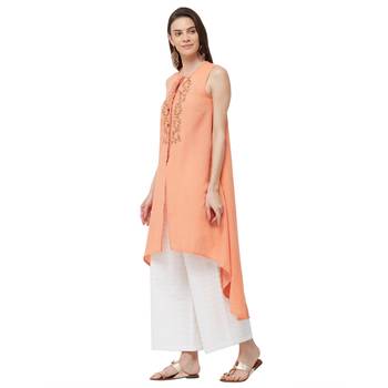 Orange  embroidered cotton long tops 2