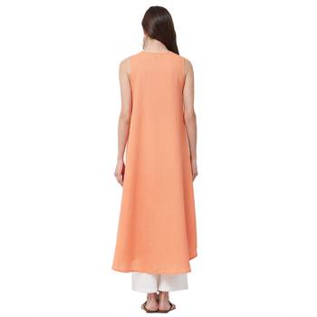 Orange  embroidered cotton long tops 3