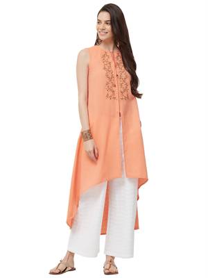 Orange  embroidered cotton long tops 4