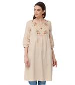 Beige  embroidered cotton long tops