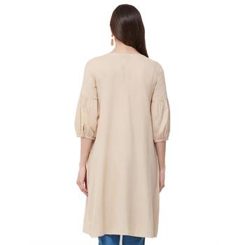 Beige  embroidered cotton long tops 3