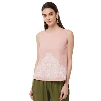 Pink  embroidered cotton long tops 1