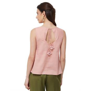 Pink  embroidered cotton long tops 3