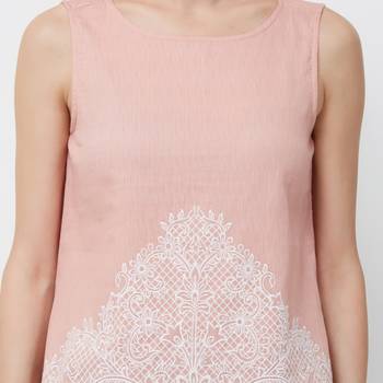 Pink  embroidered cotton long tops 5