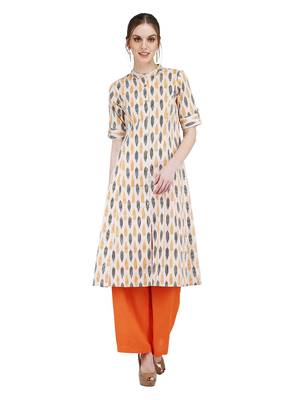 Orange printed cotton kurti 1