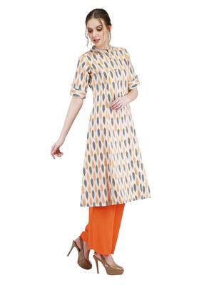 Orange printed cotton kurti 2